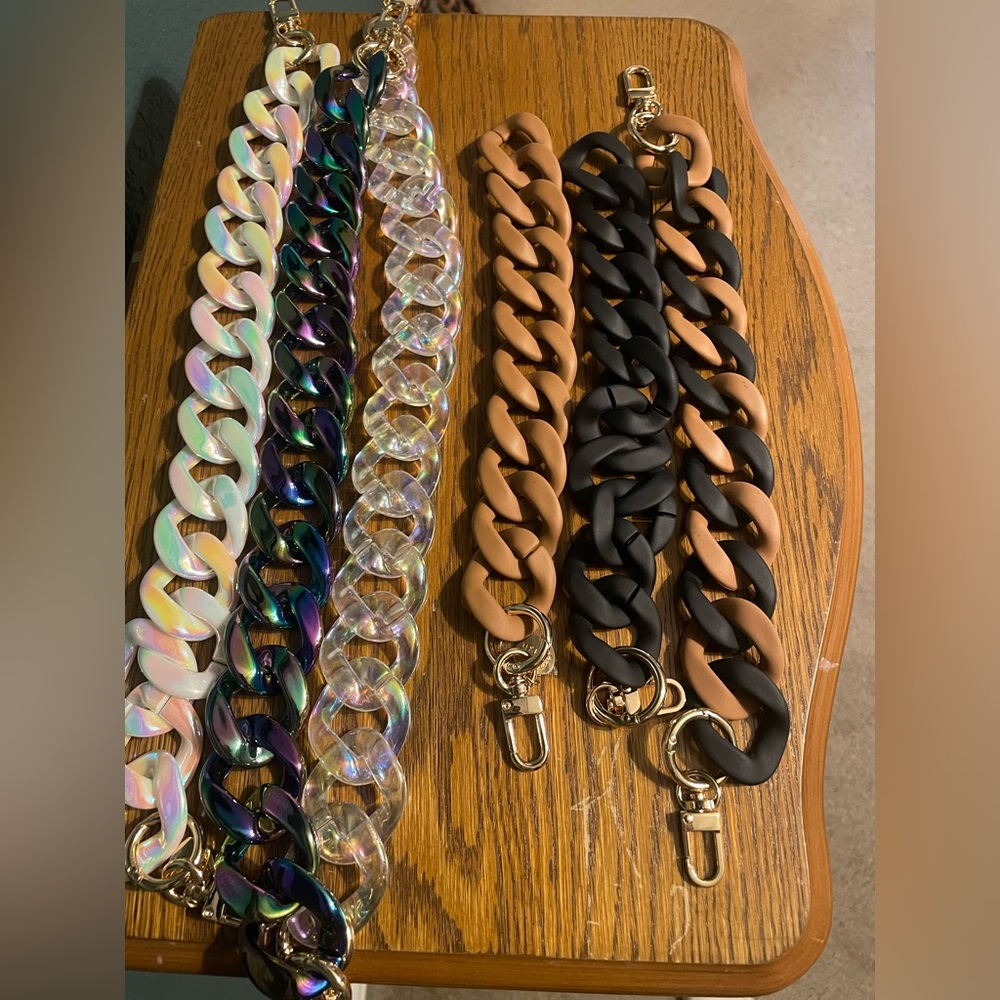 Gold Blush Chunky Chain bag Strap Set - Iridescent, Clear, Matte Black & brown